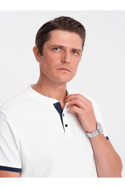 OMBRE Herren Poloshirt ohne Kragen - weiß V1 OM-TSCT-0156 L
