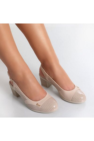 MODA STİL Women's Beige Heeled Shoes Made of Delmar Eco-Leather, 39