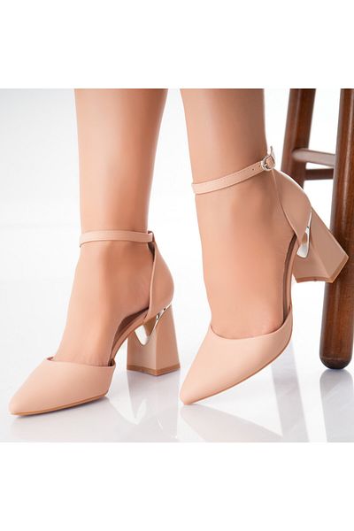 MODA STİL Women's Pink Heeled Shoes Made of Organic Leather Oriana, 38