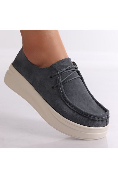 MODA STİL Women's casual shoes Grey made of genuine suede leather Derina, 41