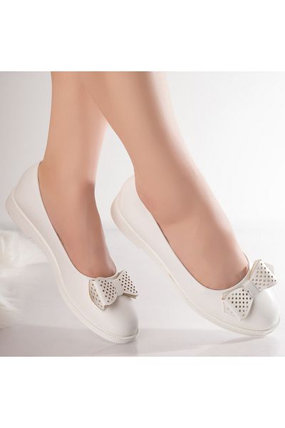 MODA STİL Women's White Ballerinas Made of Ecological Leather Zeca, 39