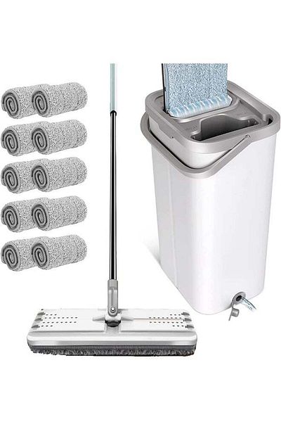 fulina Rotary Squeeze Mop and Bucket Set With Dry and Wet and 10 Replacement Pads, for Floor Cleaning