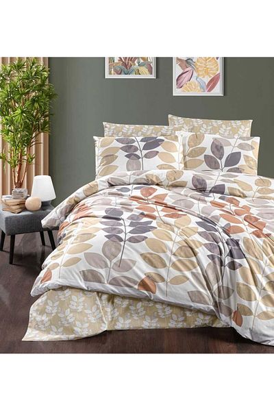 DemoHome Double bed linen set made of satin cotton with pattern - fitted sheet, flat sheet, 2 pillowcases