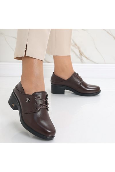 MODA STİL Women's Brown Heeled Shoes Made of Genuine Leather Daruisa, 36