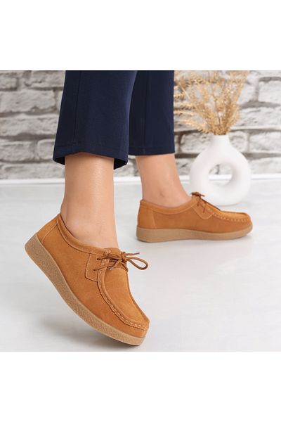 MODA STİL Women's casual shoes Camel made of genuine suede Alenasa leather, 40