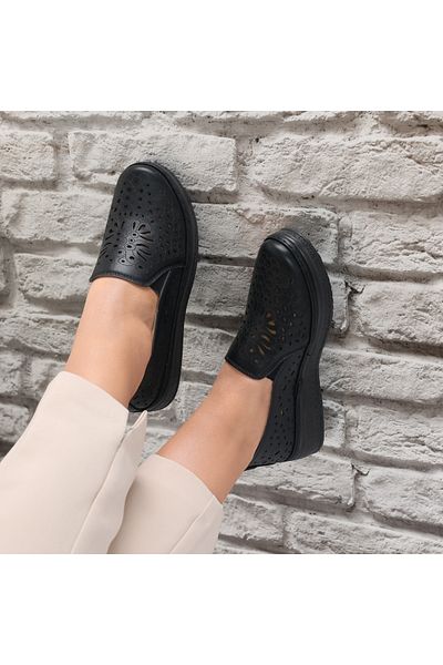 MODA STİL Women's Casual Black Shoes Made of Acona Eco-Leather, 36