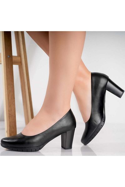 MODA STİL Women's Black Heeled Shoes Made of Arenza Ecological Leather, 40
