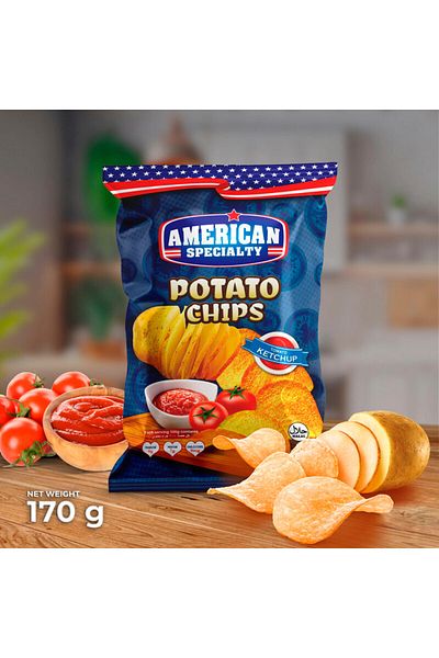 American Specialty رقائق البطاطس بنكهة كاتشب الطماطم - 170 جرام × 4