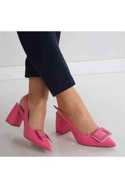 MODA STİL Women's Fuchsia Heeled Shoes Made of Naja Ecological Leather, 39