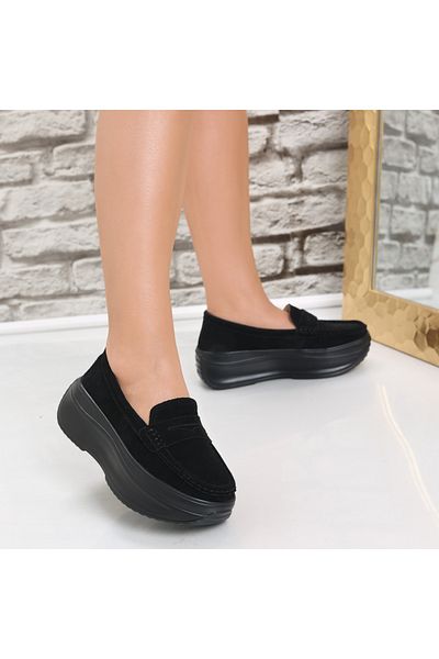 MODA STİL Women's Black Platform Shoes Made of Genuine Suede Leather, 38