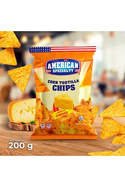 American Specialty Corn Tortilla Chips American Cheese - 200 grams x 4