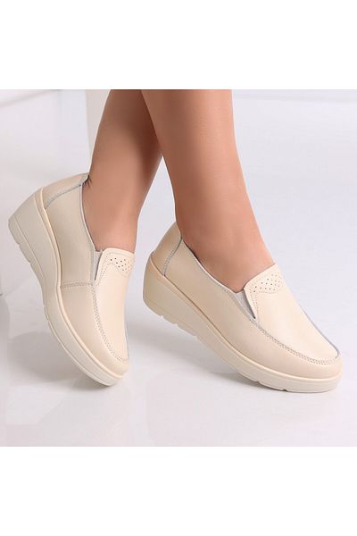MODA STİL Women's casual shoes Beige made of natural leather Molida, 39