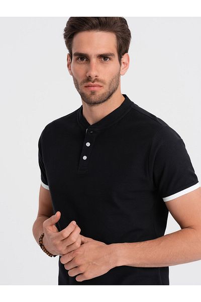 OMBRE Herren Poloshirt ohne Kragen - schwarz V8 OM-TSCT-0156 L