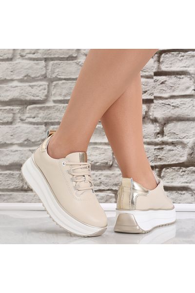 MODA STİL Women's casual shoes Beige made of natural leather Namia, 41