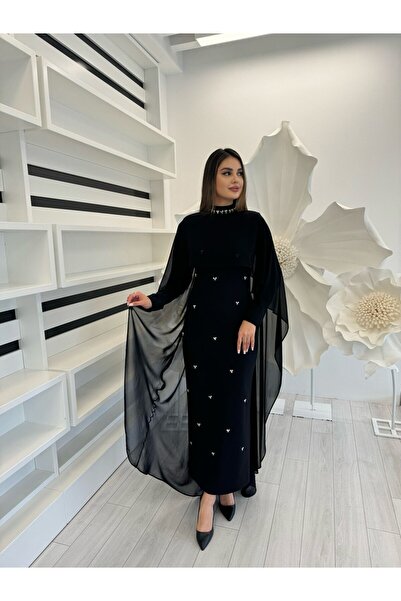 White Corner 3137 ŞİFON PELERİN DETAYLI ELBİSE TASARIM ELBİSE