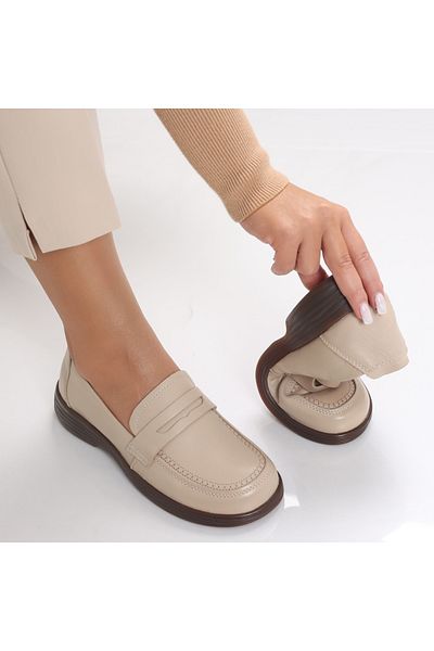 MODA STİL Women's casual shoes Beige made of natural leather Sendiana, 40