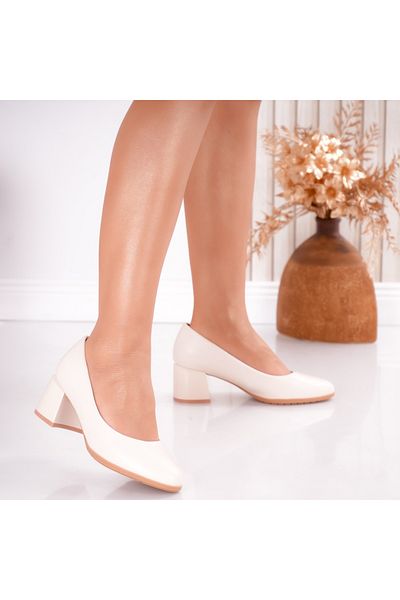 MODA STİL Women's Beige Heeled Shoes Made of Ecological Leather Gonsi, 39
