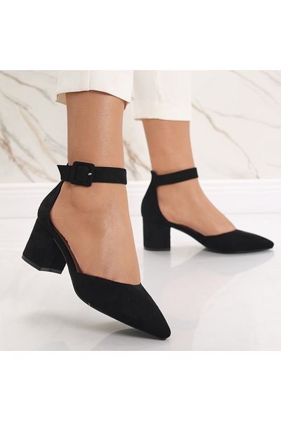 MODA STİL Women's Black Heeled Shoes Made of Eco-Suede Leather Liunda, 36