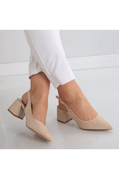 MODA STİL Women's Beige Heeled Shoes Made of Eco-Suede Leather Acalia, 37