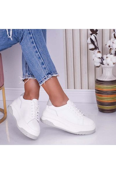 MODA STİL Women's casual shoes White-Grey made of natural leather Dya, 40