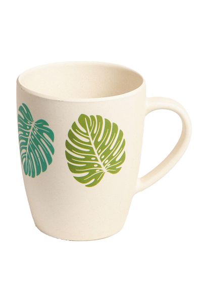 Parfait Leaf Print Bamboo Fibre Mug White and Green 450ml