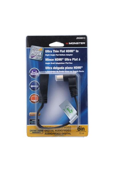Generic Monster Jhiu Nylon Flat Bottom Audio and Video HDMI Angle Adapter Black 3.3 x 3.3 x 182cm 3515129