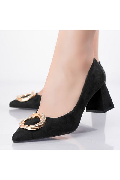MODA STİL Women's Black Shoes Made of Ecological Suede Leather Berga, 35