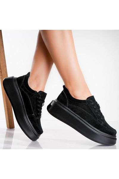 MODA STİL Women's casual shoes Black Genuine Suede Leather Toega, 37