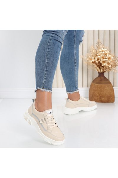 MODA STİL Women's casual shoes Beige made of natural leather Mika, 40