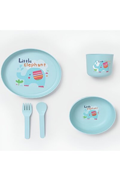 Parfait 5-Piece Little Elephant Printed Kids Dining Set Blue