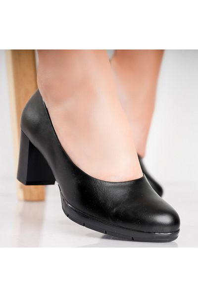 MODA STİL Women's Black Heeled Shoes Made of Lujain Ecological Leather, 39