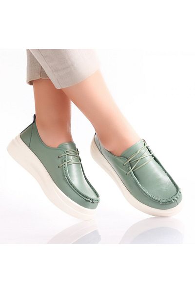 MODA STİL Women's Casual Green Shoes Made of Genuine Leather Jaile, 36