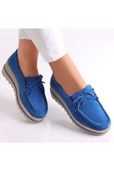 MODA STİL Women's Blue Platform Shoes Made of Genuine Suede Leather Asion, 41