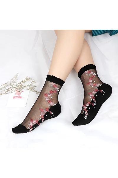 delis Sosete pentru dama, SS0147, model flori, Negru, marime universala