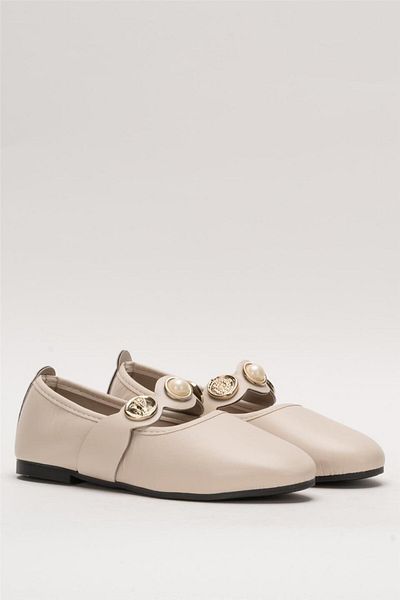 Raneel Kazançlı Alışveriş Women's Ballerina Beige with Single Band Accessory