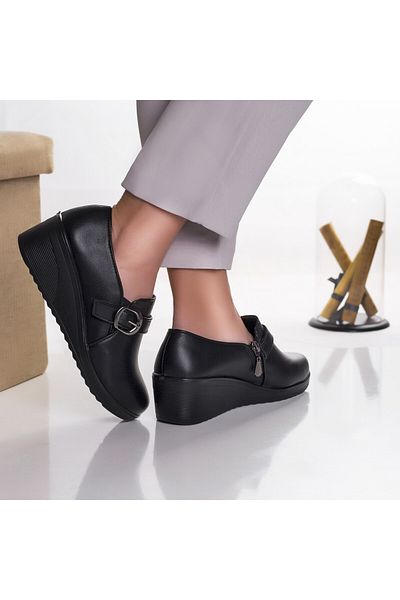 MODA STİL Pantofi dama cu platforma negri din piele ecologica pela, 36