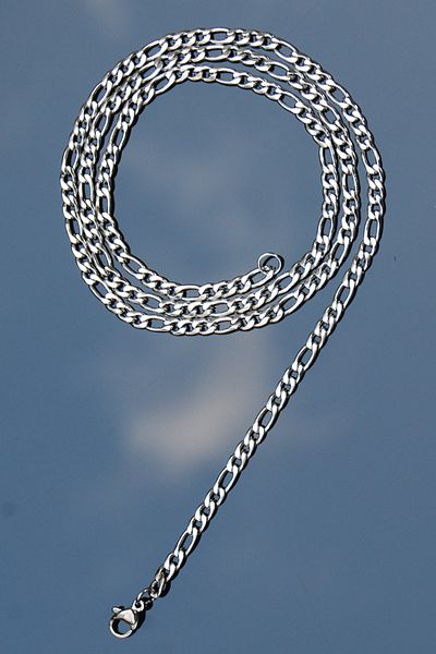 Rua Jewelry Steel Figaro Chain Necklace 3 mm Silver Color | Non-Tarnish, Unisex, 2 Years Warranty