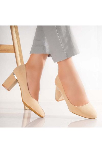 MODA STİL Women's Beige Heeled Shoes Made of Eco-Suede Leather Aroni, 40