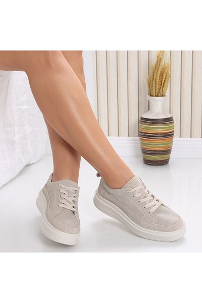 MODA STİL Women's Casual Shoes Beige Genuine Suede Ana, 36