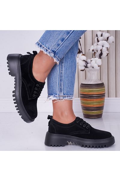 MODA STİL Women's Casual Shoes Black Genuine Suede Ivonne, 40