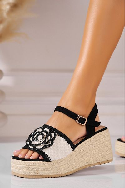 Joana Women's White Platform Sandals Made of Rosana Textile