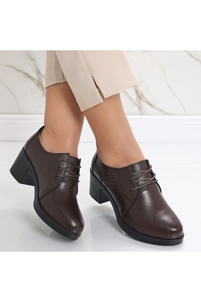 MODA STİL Women's Brown Heeled Shoes Made of Genuine Leather Krina, 36