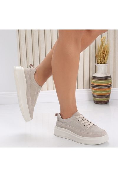MODA STİL Women's Casual Shoes Beige Genuine Suede Ana, 36