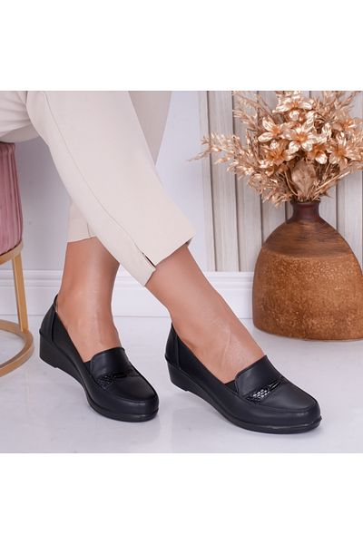 MODA STİL Women's Black Platform Shoes Made of Coco Eco-Leather, 41