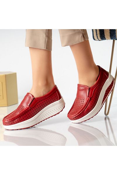 MODA STİL Women's casual shoes red natural leather flowers, 38