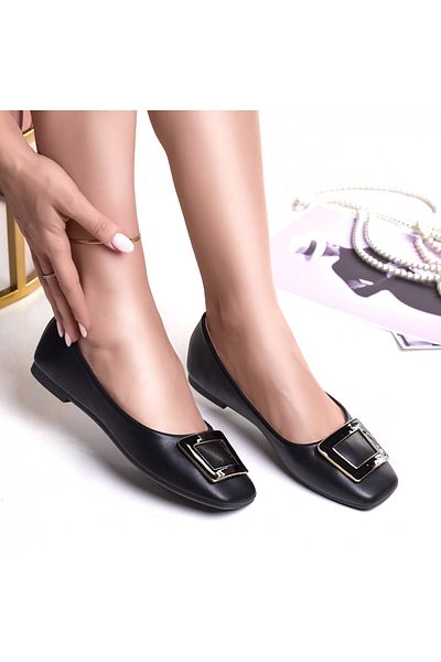 MODA STİL Women's black ballerinas made of organic leather, gutra, 38