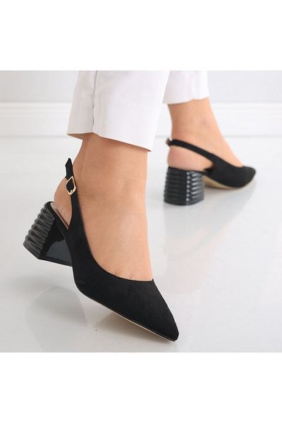 MODA STİL Women's Black Heeled Shoes Made of Eco-Suede Leather Acalia, 39