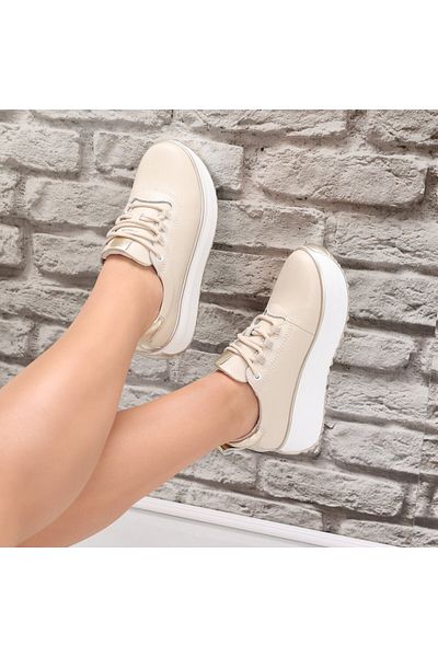 MODA STİL Women's casual shoes Beige made of natural leather Namia, 41