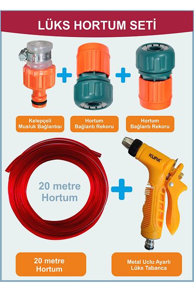 sayım plastik 20m Garden & Car Wash Hose Set – Metal Tip Pressure Gun + Fasteners