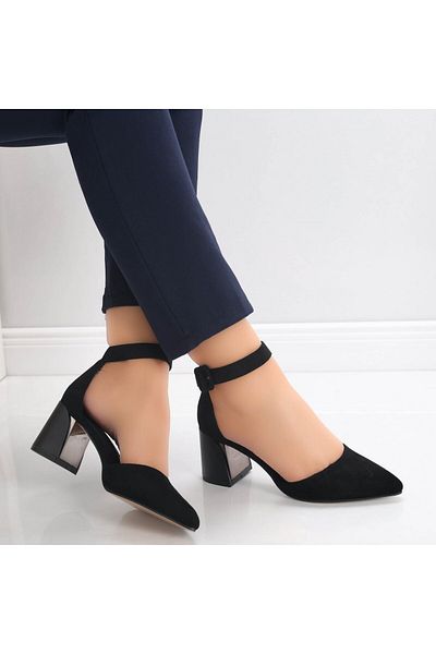 MODA STİL Women's Black Heeled Shoes Made of Eco-Suede Leather Ananda, 38